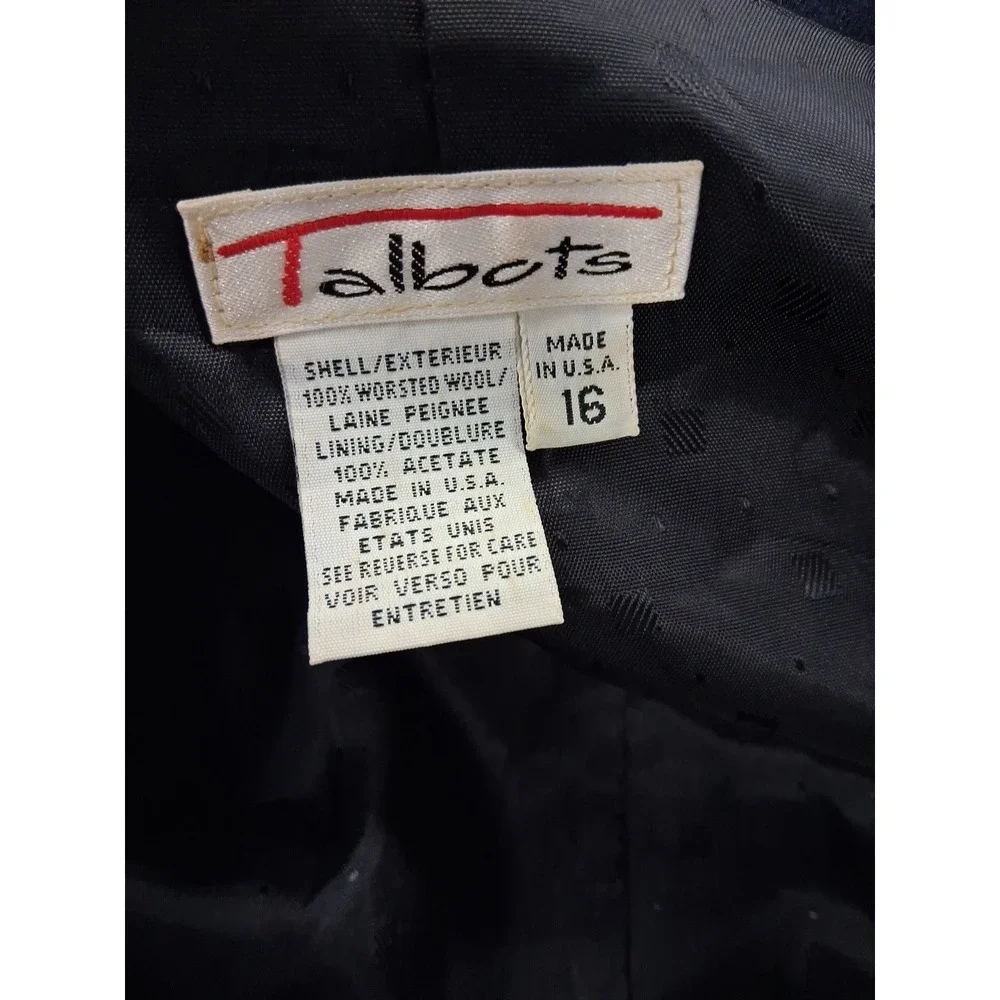 Talbots Navy Blue Double Breasted Blazer Jacket Gold Button Wool 16 Vtg Preppy